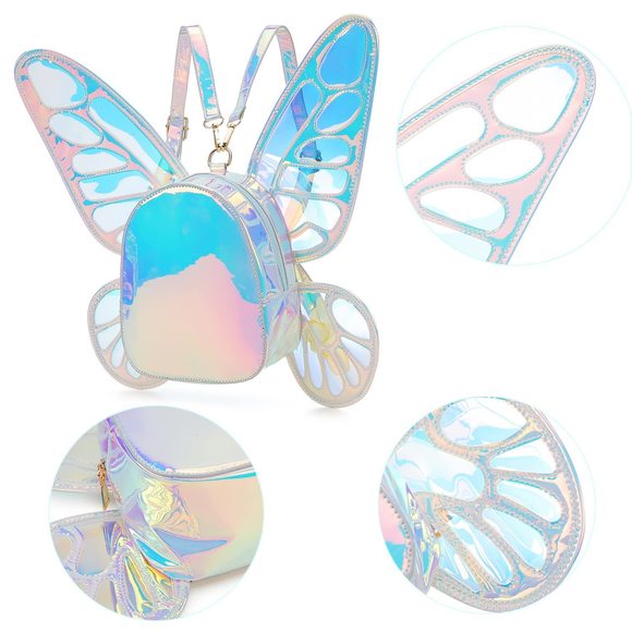 Women's Laser Holographic Backpack Butterfly Angel Wings Casual Daypack🖖 - Picture 8 of 9